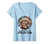 Femme No One is Illegal on Stolen Land - Native American Roots T-Shirt avec Col en V
