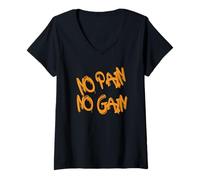 Femme No Pain No Gain - Bold Orange Graffiti Style T-Shirt avec Col en V