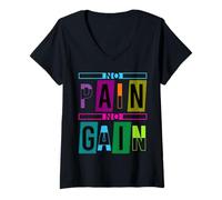 Femme No Pain No Gain Fitness Gym Inspirational Motivation Quotes T-Shirt avec Col en V