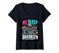 Femme No Sleep Til Brooklyn Retro Boombox Music Lover T-Shirt avec Col en V