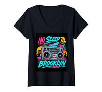 Femme No Sleep Til Brooklyn Retro Boombox Music Lover T-Shirt avec Col en V
