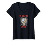 Femme No Sleep 'Til Uptime IT Admin Skull Tech Support Programmer T-Shirt avec Col en V