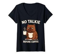 Femme No Talkie Before Coffee - Bouledogue amusant pour amoureux des chiens T-Shirt avec Col en V