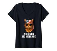 Femme No Violence No Kings Chat Peace Signe Bandana Drapeau US T-Shirt avec Col en V