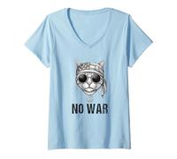 Femme No War Chat Peace Signe Bandana US Drapeau Anti Guerre Cat T-Shirt avec Col en V