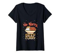 Femme No Worry Beef Curry - Curry de bœuf épicé Amusant T-Shirt avec Col en V