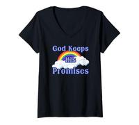 Femme Noahs Ark Bible Disant Que Dieu Tient Ses promesses T-Shirt avec Col en V