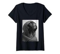 Femme Noble Carlin médiéval Chevalier Surréaliste Fantaisie Insolite Chien Art T-Shirt avec Col en V