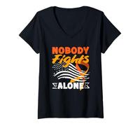Femme Nobody Fights Alone TDAH Awareness Drapeau américain Patriotique T-Shirt avec Col en V