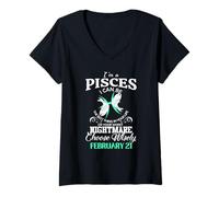 Femme Nobody is Perfect But If You are Born As Poissons 21 février T-Shirt avec Col en V
