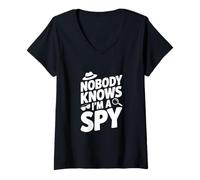 Femme Nobody Knows I'm a Spy Funny Secret Agent Humour T-Shirt avec Col en V