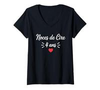 Femme Noces de Cire 4 Ans Anniversaire de Mariage 4 Ans Ensemble T-Shirt avec Col en V