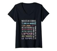 Femme Noces De Corail Pour Couple Amoureux 11 Ans de Mariage Amour T-Shirt avec Col en V