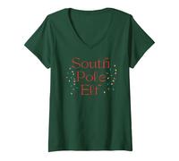 Femme Noël Amusant avec Elfe du Pôle Sud T-Shirt avec Col en V