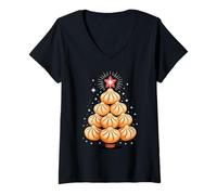 Femme Noël Arbre Dumpling Dim Sum Dumplings T-Shirt avec Col en V