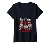 Femme Noël avec Mes Lutin - GNOME Christmas T-Shirt avec Col en V