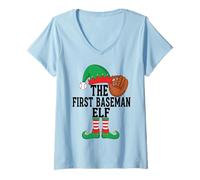 Femme Noël de Baseball drôle : The First Baseman Elf T-Shirt avec Col en V