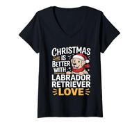 Femme Noël Labrador Retriever Vacances Amour Festival du Père Noël T-Shirt avec Col en V