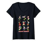 Femme Noël Mickey and Friends Season's Greetings T-Shirt avec Col en V