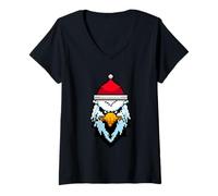 Femme Noël pixelisé en Forme d'aigle - Funny Eagle Xmas T-Shirt avec Col en V