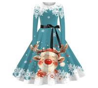 Femme Noël Robe Vêtements À Imprimé De Noël Chic Et Elegante Audrey Hepburn a Coupe Ajustée pour Fêtes De Noëls Réunions Entre Amis