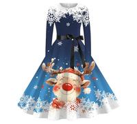 Femme Noël Robe Vêtements À Imprimé De Noël Chic Et Elegante Audrey Hepburn a Coupe Ajustée pour Fêtes De Noëls Réunions Entre Amis