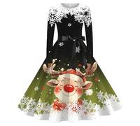 Femme Noël Robe Vêtements À Imprimé De Noël Chic Et Elegante Audrey Hepburn a Coupe Ajustée pour Fêtes De Noëls Réunions Entre Amis