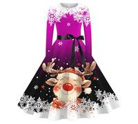 Femme Noël Robe Vêtements À Imprimé De Noël Chic Et Elegante Audrey Hepburn a Coupe Ajustée pour Fêtes De Noëls Réunions Entre Amis