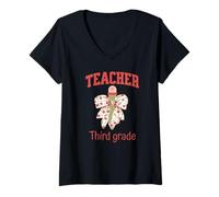 Femme Noeud Coquette Cerise Professeur de Troisième Année pour la rentrée Scolaire T-Shirt avec Col en V
