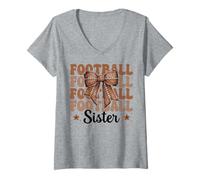 Femme Noeud Coquette Football Sister American Football Girl T-Shirt avec Col en V