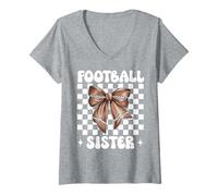 Femme Noeud Coquette Football Sister American Football Girl T-Shirt avec Col en V
