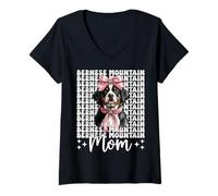 Femme Noeud Coquette Mère Mama Mama Mère Montagne Bernoise T-Shirt avec Col en V