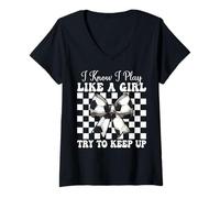 Femme Noeud Coquette Soccer Girl I Know I Play Like A Girl T-Shirt avec Col en V