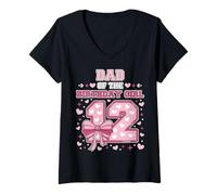 Femme Noeud Papillon Rose « 12 » en Forme de cœur avec Inscription « Dad of The Birthday Girl » T-Shirt avec Col en V