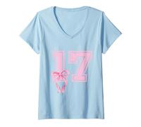 Femme Noeuds Roses Coquette 17e Anniversaire Fille dix-septième Ans T-Shirt avec Col en V