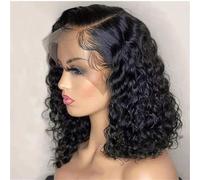 Femme Noir Deep Wave Pré-Épilé Partie Latérale Court Bob Dentelle Frontal Brésilien Vierge Perruques Cheveux Humains