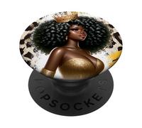 Femme Noire bouclée Afro mélanine Sista Peau Brune Filles PopSockets PopGrip Adhésif
