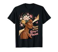 Femme Noire chrétienne Religieuse enracinée Foi Puissance Papillon T-Shirt