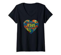 Femme Nom chrétien Jésus Christ en Forme de cœur T-Shirt avec Col en V