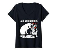 Femme Nom de Chat personnalisé Zeus Mignon Chaton Amoureux des Animaux T-Shirt avec Col en V