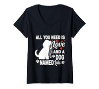 Femme Nom de Chien personnalisé Lulu Mignon pour Les Amoureux des Animaux de Compagnie T-Shirt avec Col en V