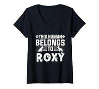 Femme Nom de Chien Roxy personnalisé This Human Belongs Roxy T-Shirt avec Col en V