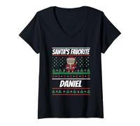Femme Nom de Daniel drôle de Noël préféré du Père Noël Daniel T-Shirt avec Col en V