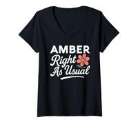Femme Nom de Fleur d'ambre « Right As Usual Mother Wife Girlfriend » T-Shirt avec Col en V