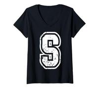 Femme Nom de la Lettre S MONOGNAGE Initial Alphabet VARSITÉ T-Shirt avec Col en V