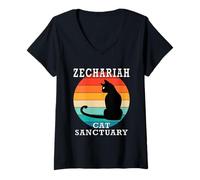 Femme Nom de la réunion de Famille du Groupe du sanctuaire de Chats Zacharie T-Shirt avec Col en V