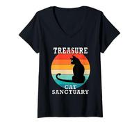 Femme Nom de la réunion de famille du Treasure Cat Sanctuary Group T-Shirt avec Col en V