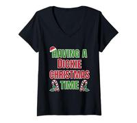 Femme Nom de la réunion de Famille « Having A Dickie Christmas Time » T-Shirt avec Col en V