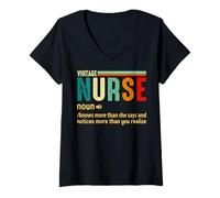 Femme Nom d'infirmière Vintage en Sait Plus qu'elle ne Dit et ne Remarque Que T-Shirt avec Col en V