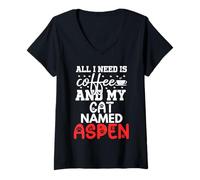 Femme Nom du Chat Aspen Gifts All I Need is Coffee Chat nommé Aspen T-Shirt avec Col en V